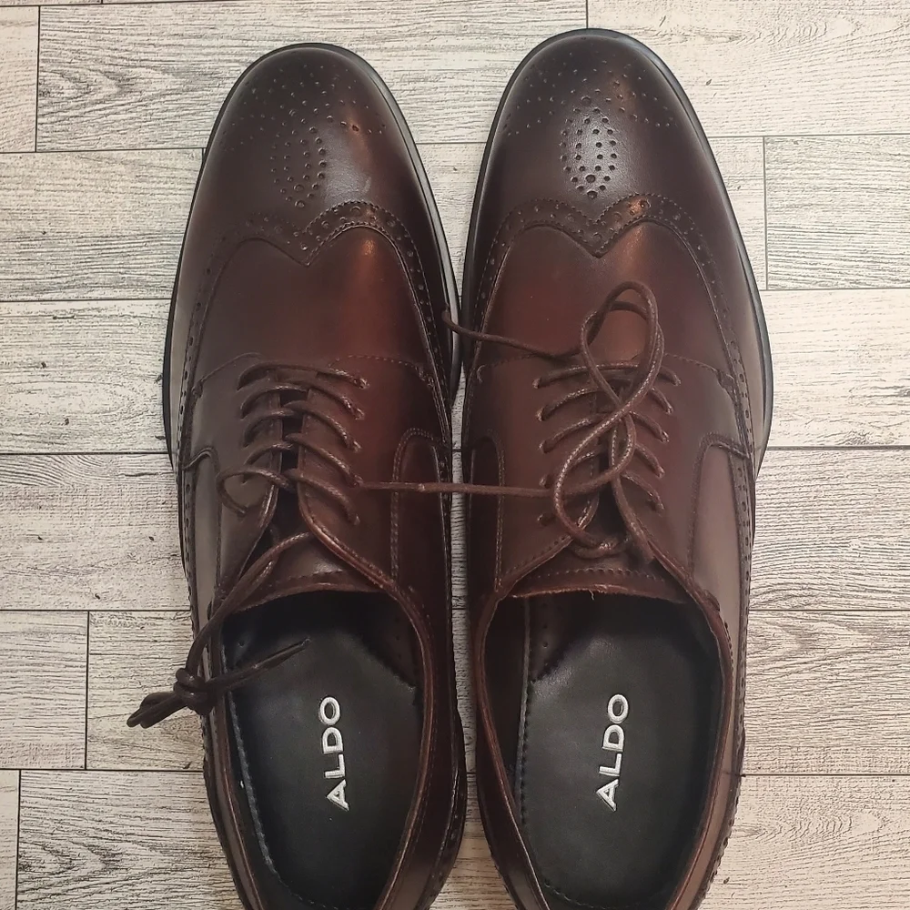 Aldo Men's Dark Brown Leather Wingtip Fratisekflex Oxford shoe Size 8 #4‎